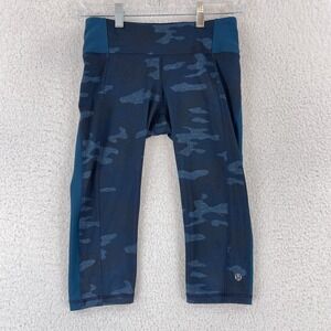 Lululemon Blue Camo Clip In Crop Leggings Womens Pull On Yoga Athletic Size 4